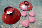Japanese  massage stones with a bowl  vintage pink red