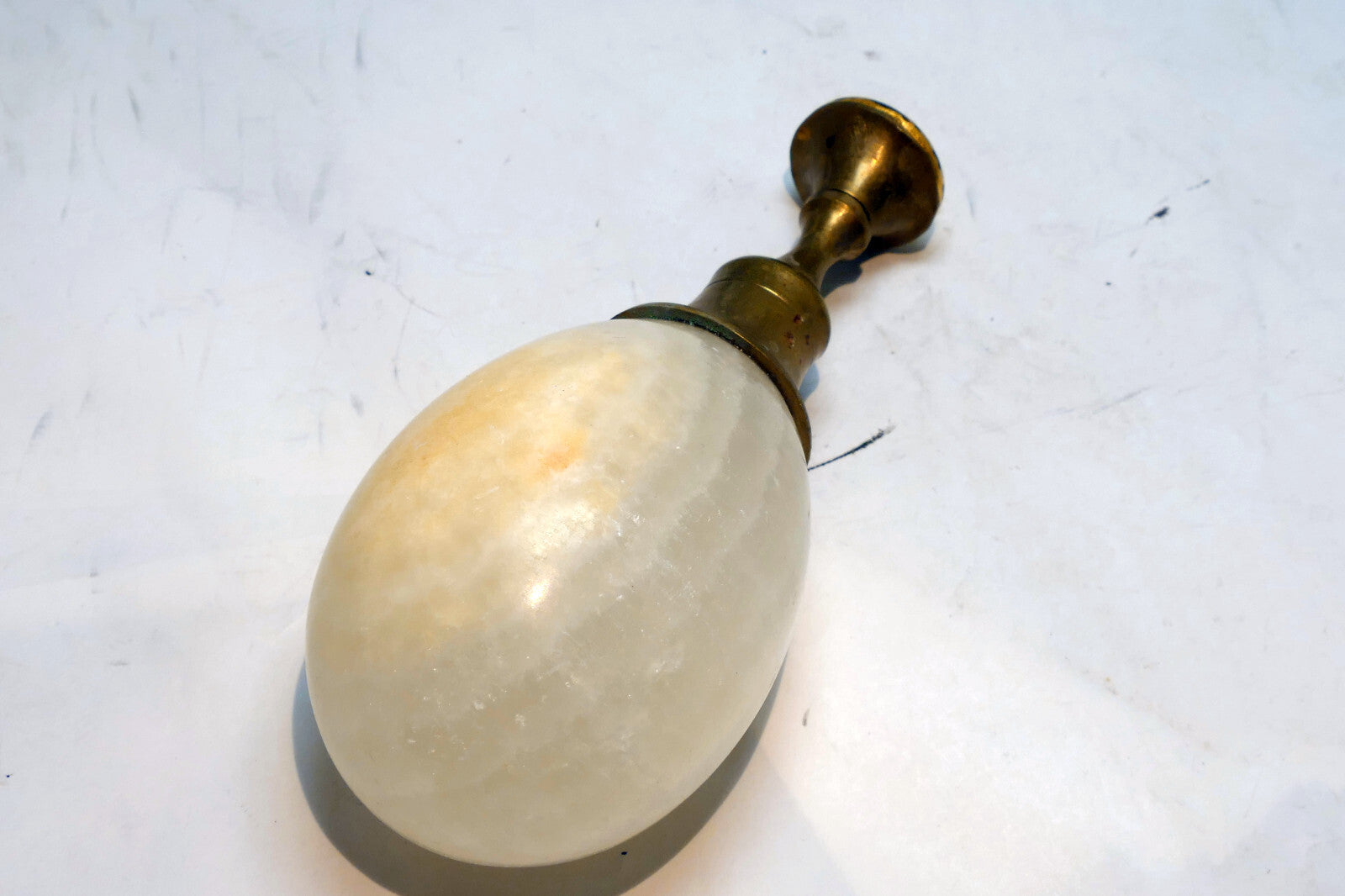 Green Jade Stone Finial Antique 3" with gold tone eagle coat of arms US Navy
