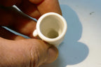 Thimble Souvenir white cat red bow porcelain feline