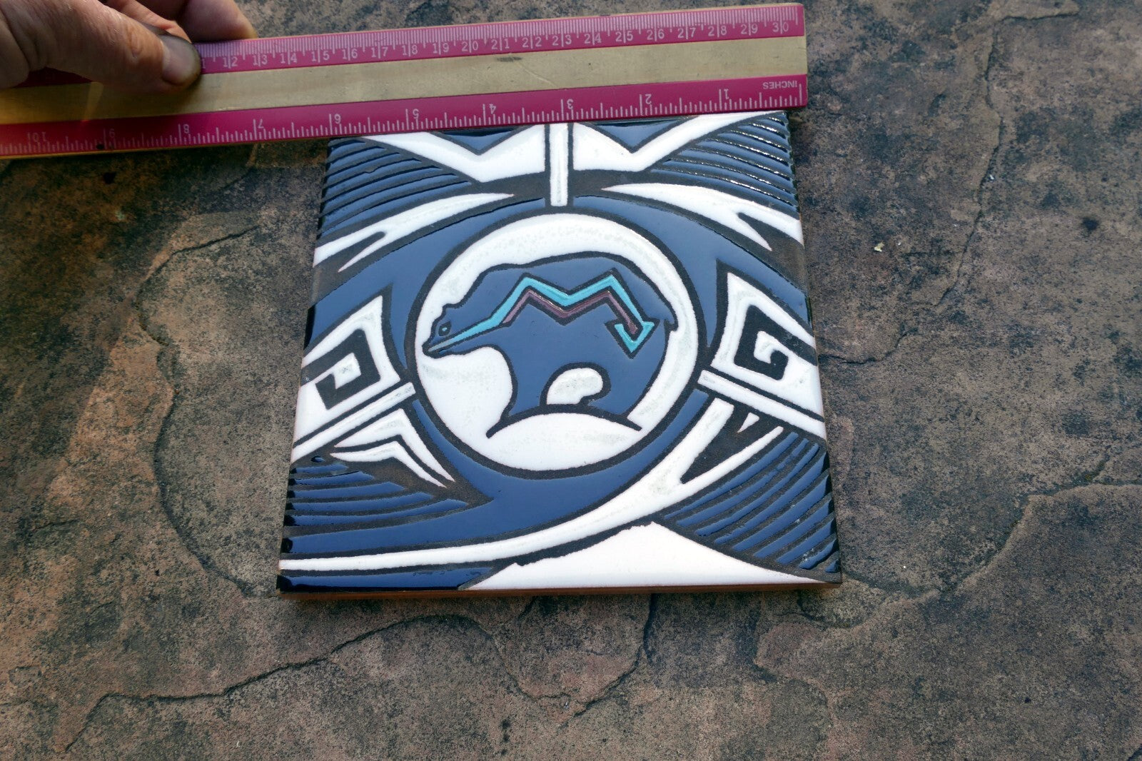 Mag Mor Studios Christine Fitzgerald Hand Painted Tile Santa Fe BEAR  Native USA
