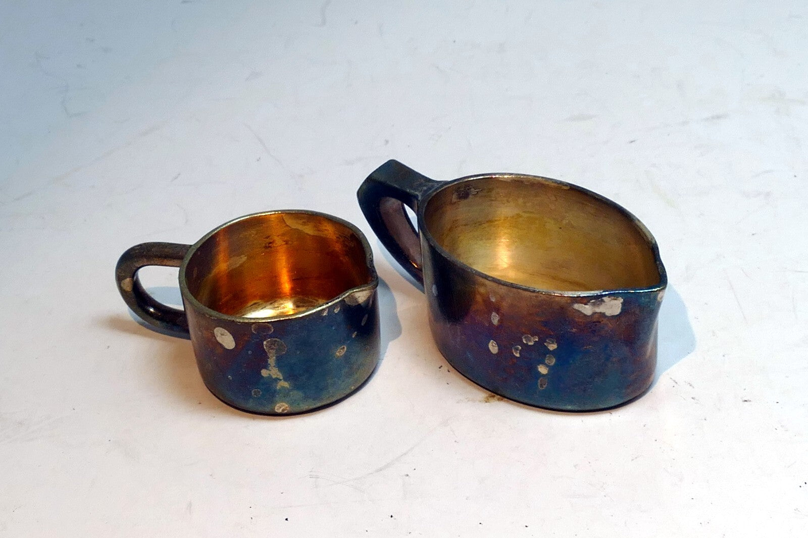 Miniature 2cm tall Metal Milk Creamer Pitcher set of two Germany