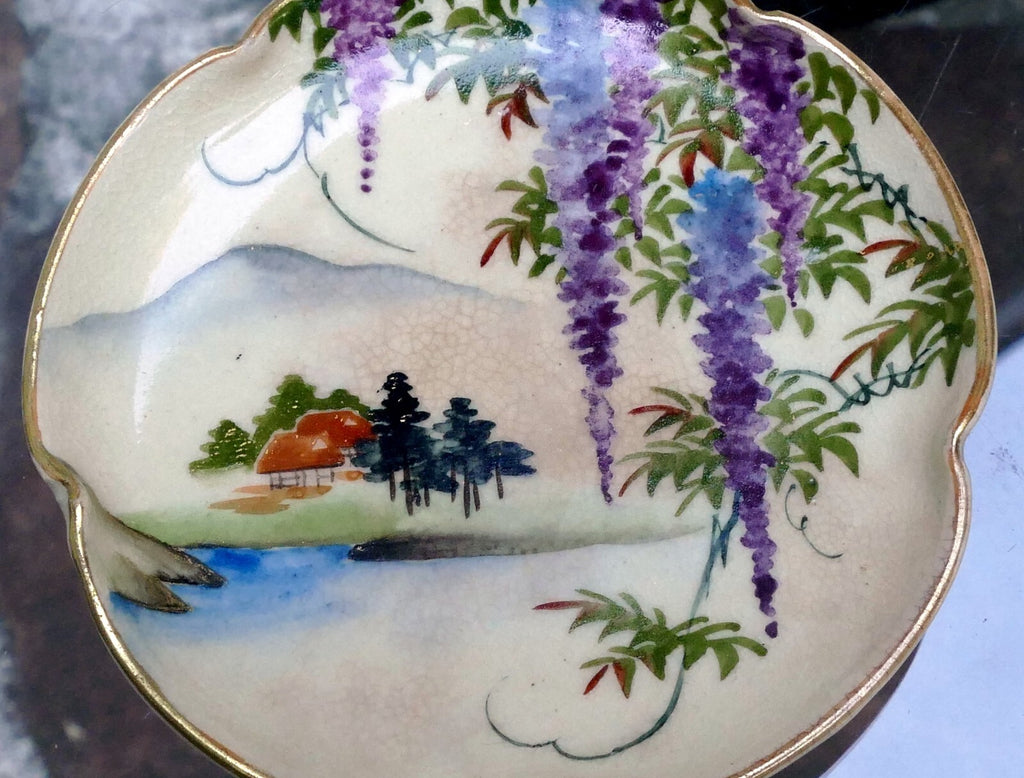 Koshida japan porcelain china wisteria w/ gold rim decorated plate tea 3.5" od