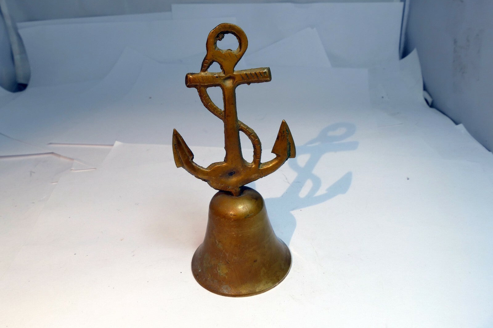 1.5" Solid Brass metal Bell with nautical Anchor missing clapper 