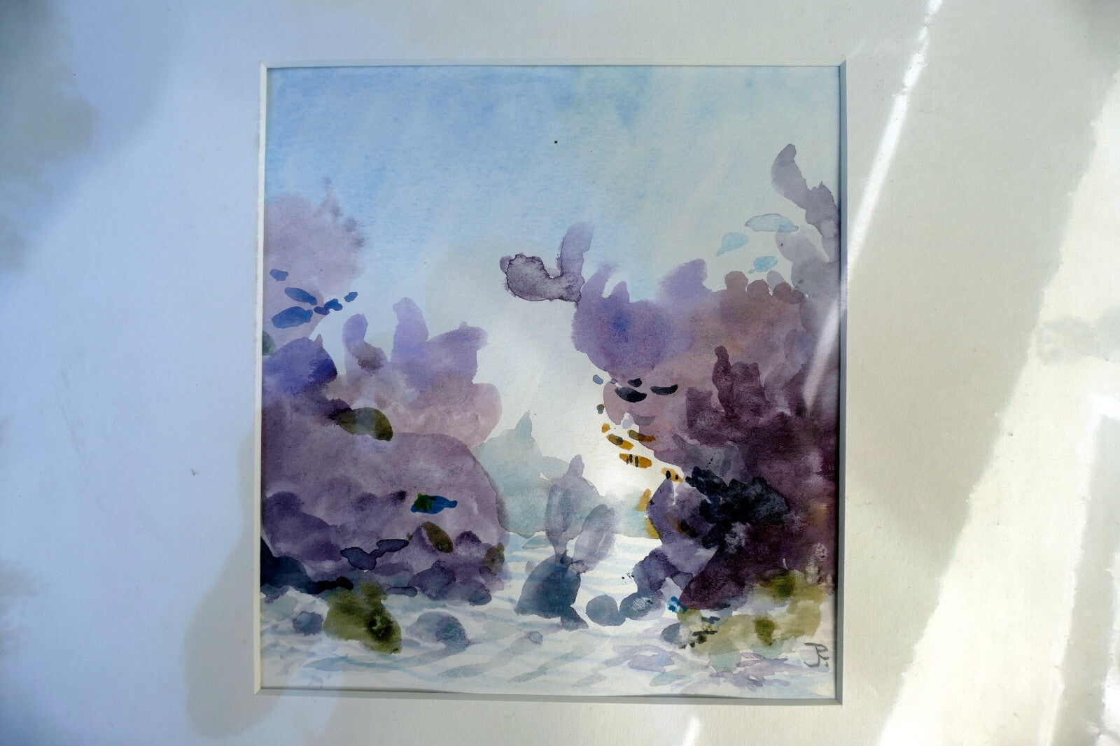Vieques Island Scuba original watercolor painting 1980 signed by  JR