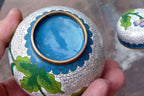 Cloisonne Ginger Jar with top lid enamel brass 3X3.5" small