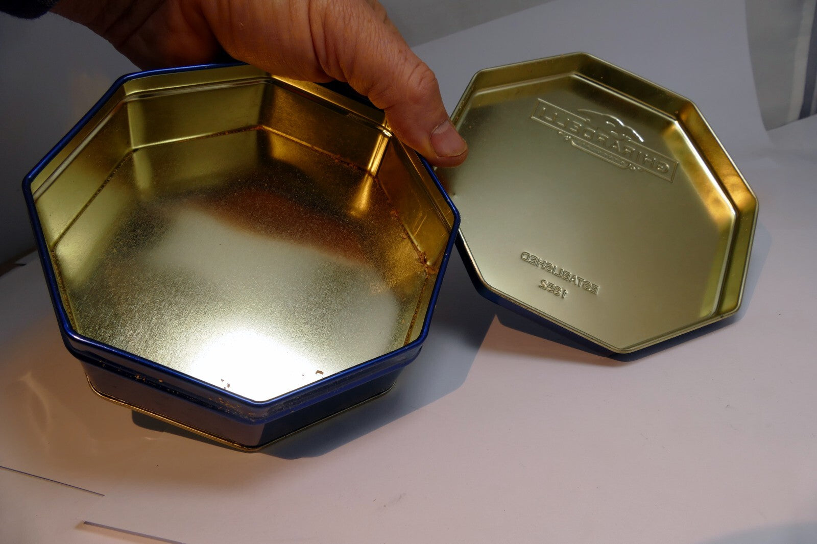 Metal Empty Tin/Container Ghirardelli Milk  Chocolate 5X5 octagonal