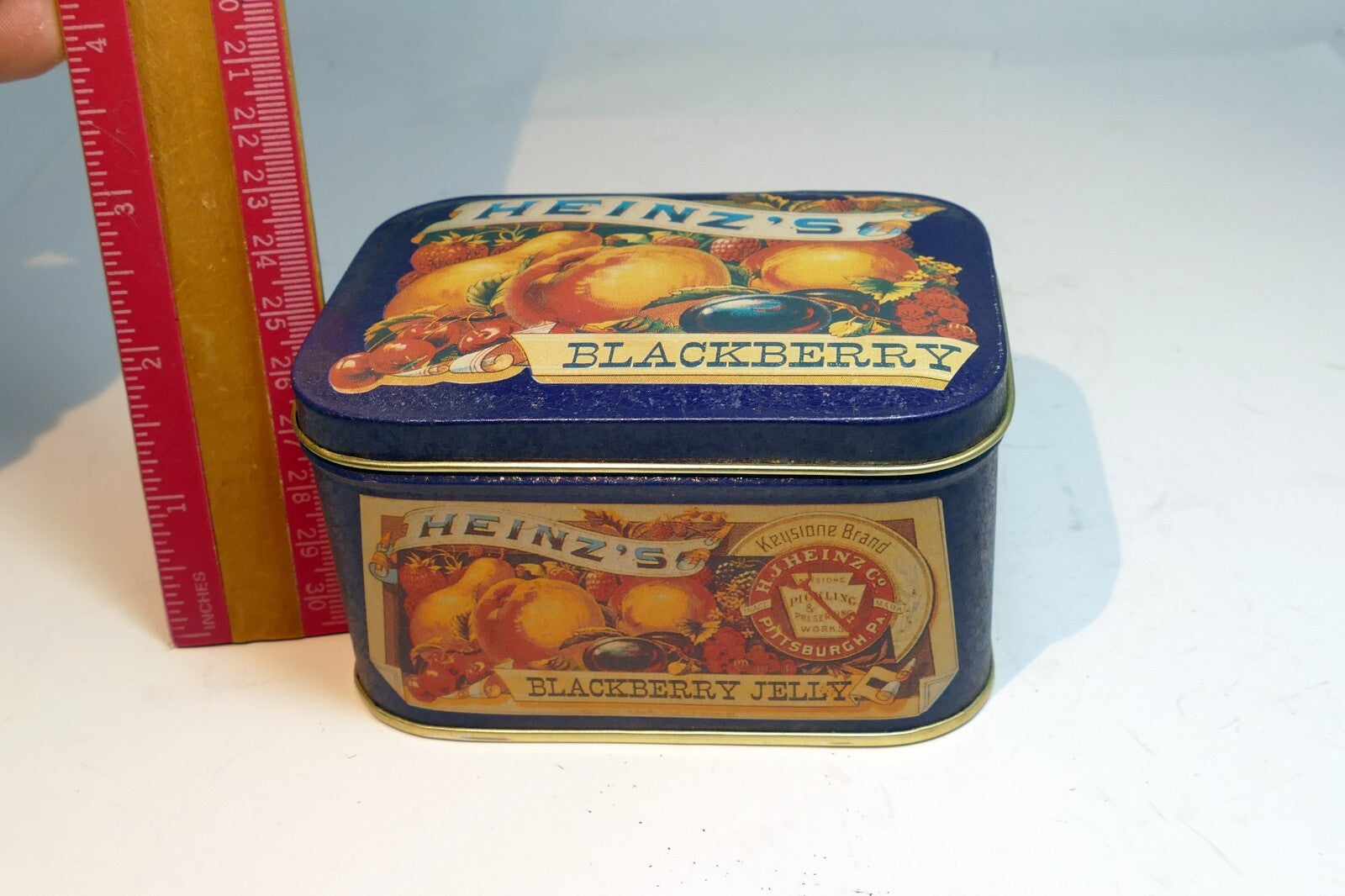 Vintage Heinz’s Blackberry Jelly Tin Can empty rectangle