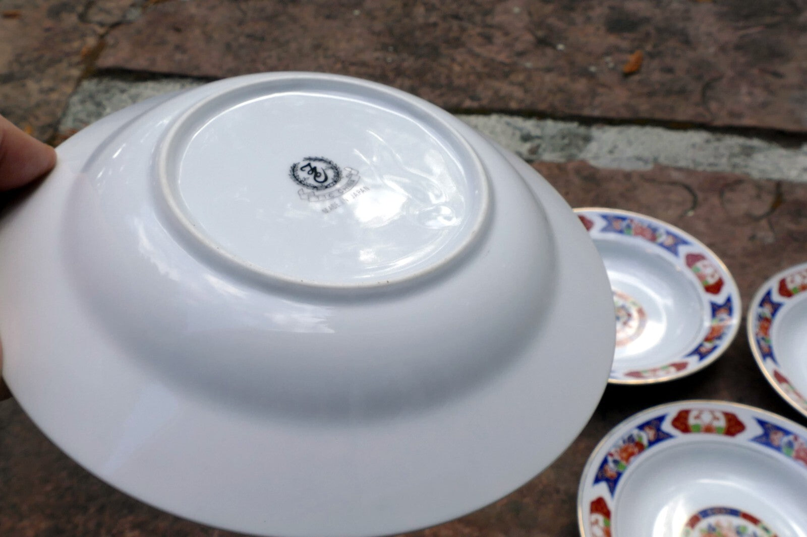 5 TTC China 8" Round SOUP Plate Gold trim TTN1 Red-Blue Floral made in Japan