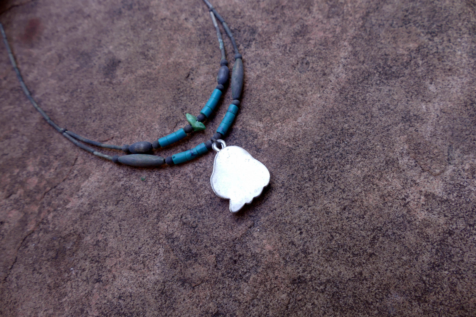 Bear Paw Brooch Necklace Inlaid Blue and Red Stones Crushed Tourquise Navajo