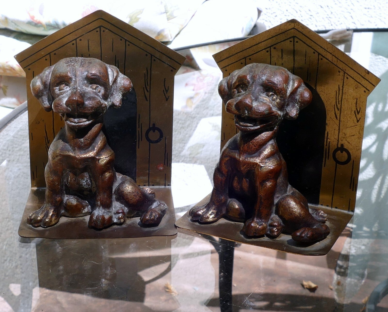French bulldog puppy dogs solid brass bookends solid metal vintage 4x5"