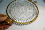 Beveled Glass Candle Holder Plate 8" Round with golden rim two handles