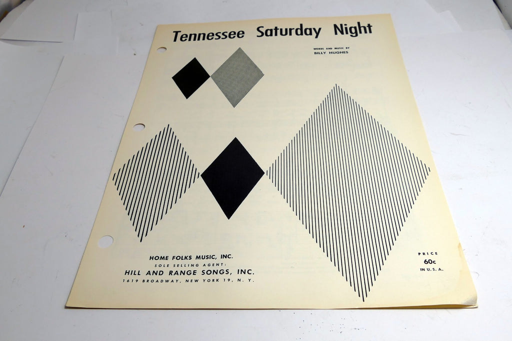 Tennessee Saturday Night Billy Hughes 1947  Sheet Music Home Folks