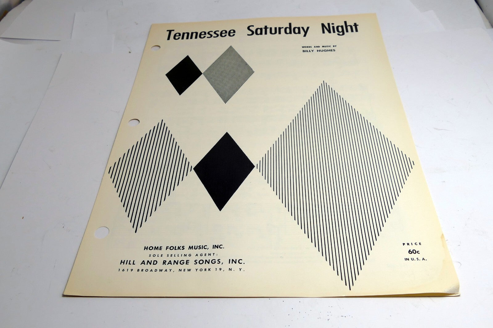 Tennessee Saturday Night Billy Hughes 1947  Sheet Music Home Folks