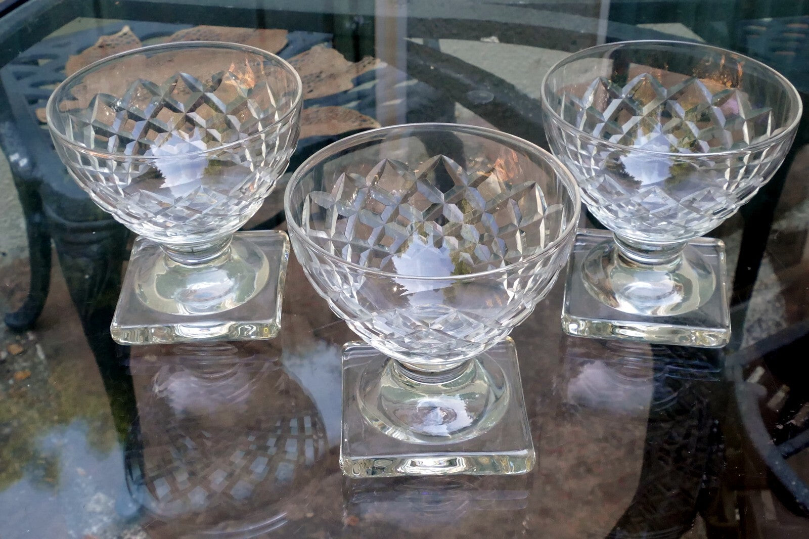 Waterford Goblet Desert Cup Set of 3 lot 3.5" Tall Square base Diamond