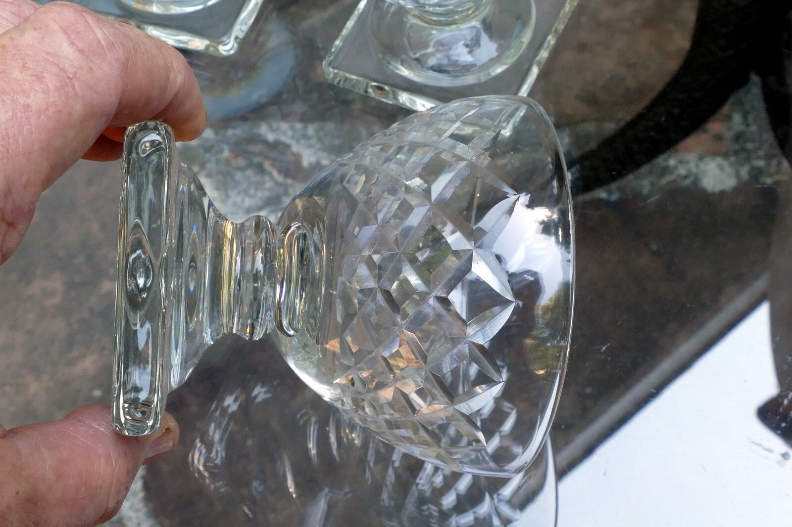 Waterford Goblet Desert Cup Set of 3 lot 3.5" Tall Square base Diamond