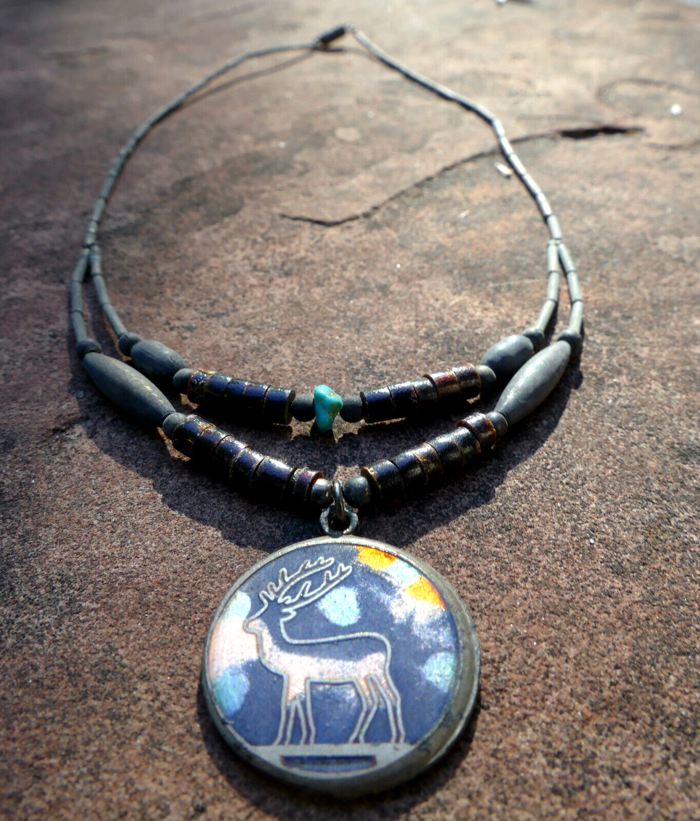 Deer stag brooch necklace native american south west usa
