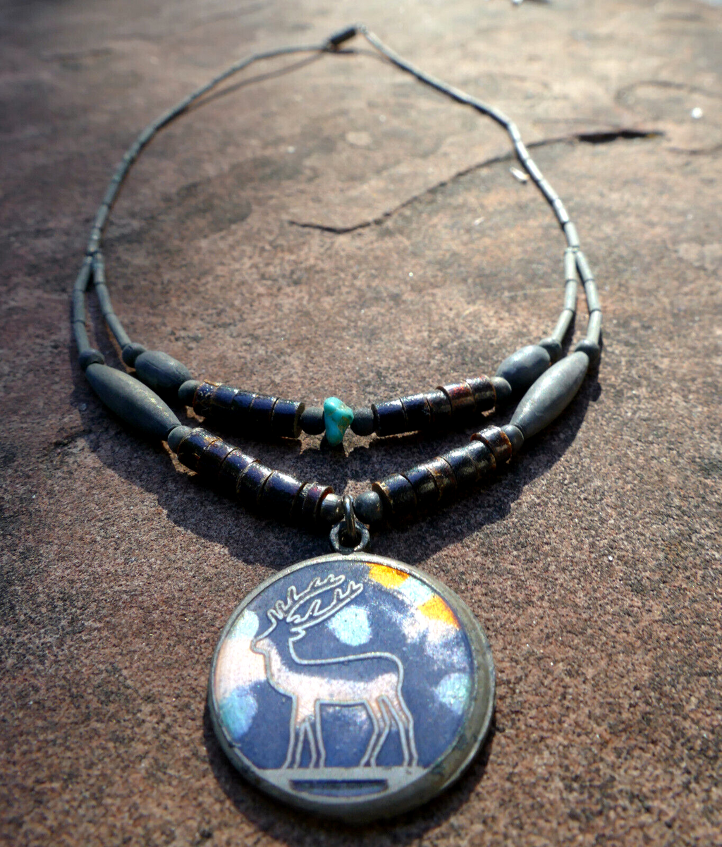 Deer stag brooch necklace native american south west usa