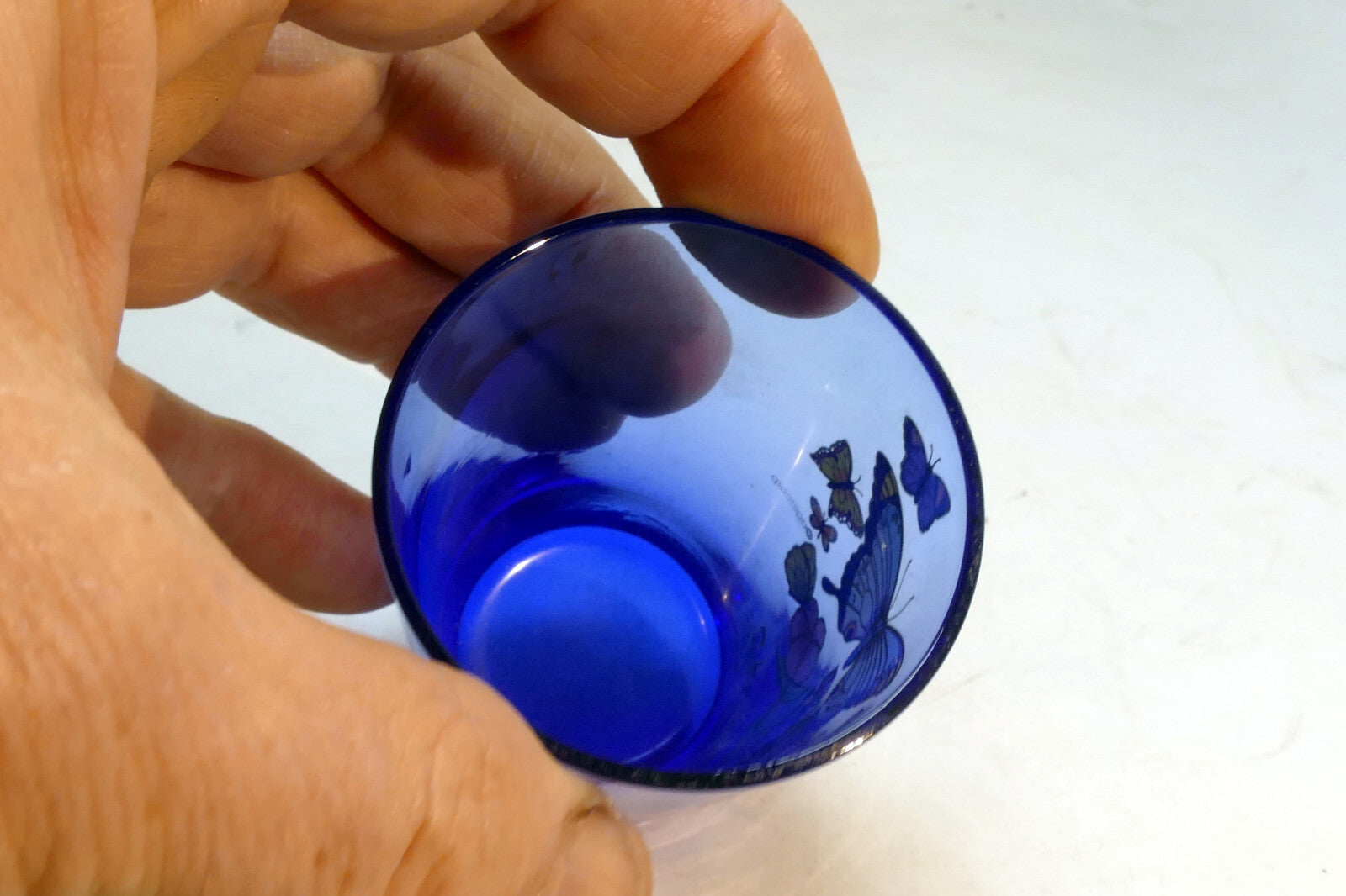 ST. MARTIN A.F. Shot Glass 2 oz with Butterflies Blue glass