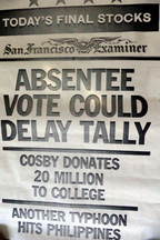 San francisco examiner newspaper "absentee vote delay tally " poster vintage