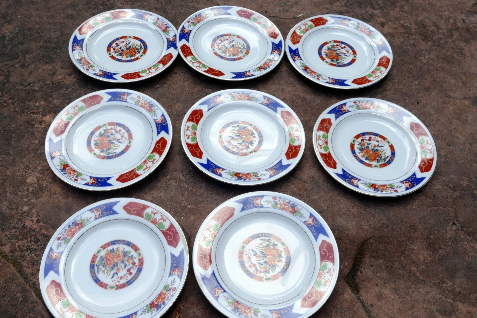 7 ttc china 6.2" round dessert plate gold trim ttn1 red blue floral made in japan