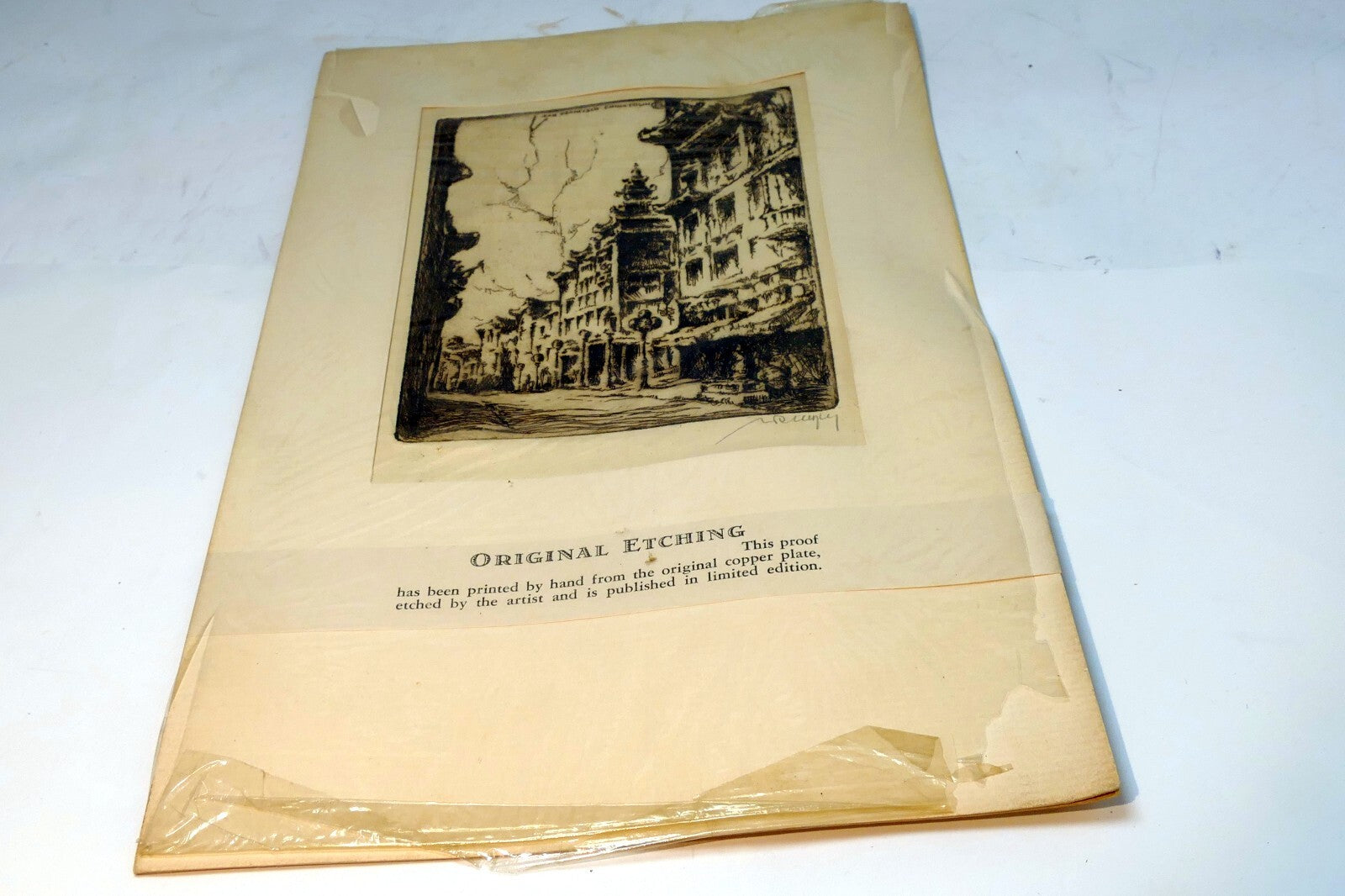 " San Francisco Chinatown "  Hand Signed Etching 1900's