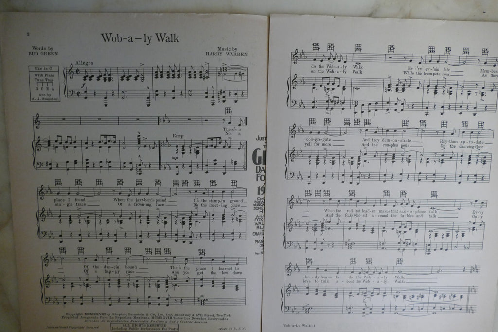 Wob-A-Ly Walk 1928 by Harry Warren and Bud Green, Shapiro, Bernstein and Co.