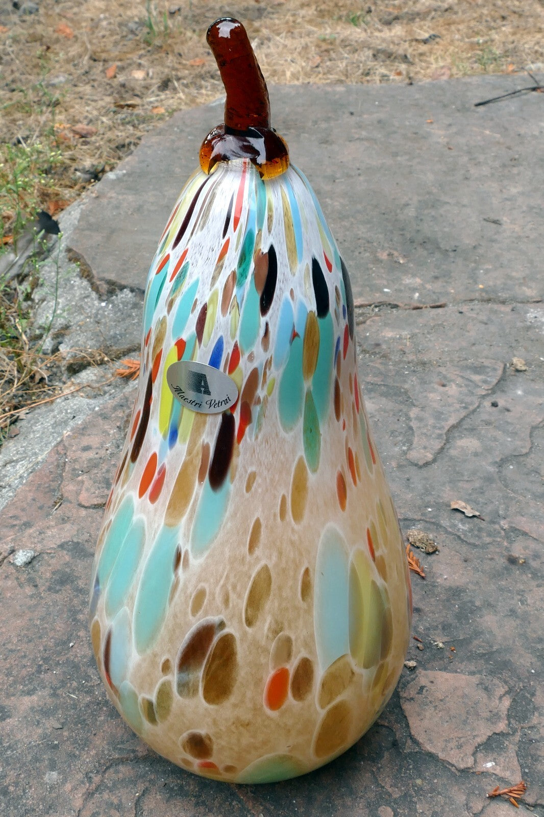 Empoli Maestri Vetrai Mottled Confetti Art Glass PEAR Fruit  Yellow Blue Brown