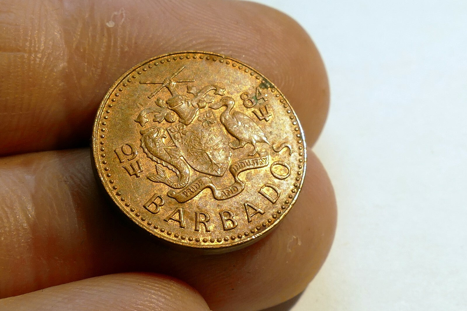 1984  BARBADOS ONE CENT TRIDENT BRONZE