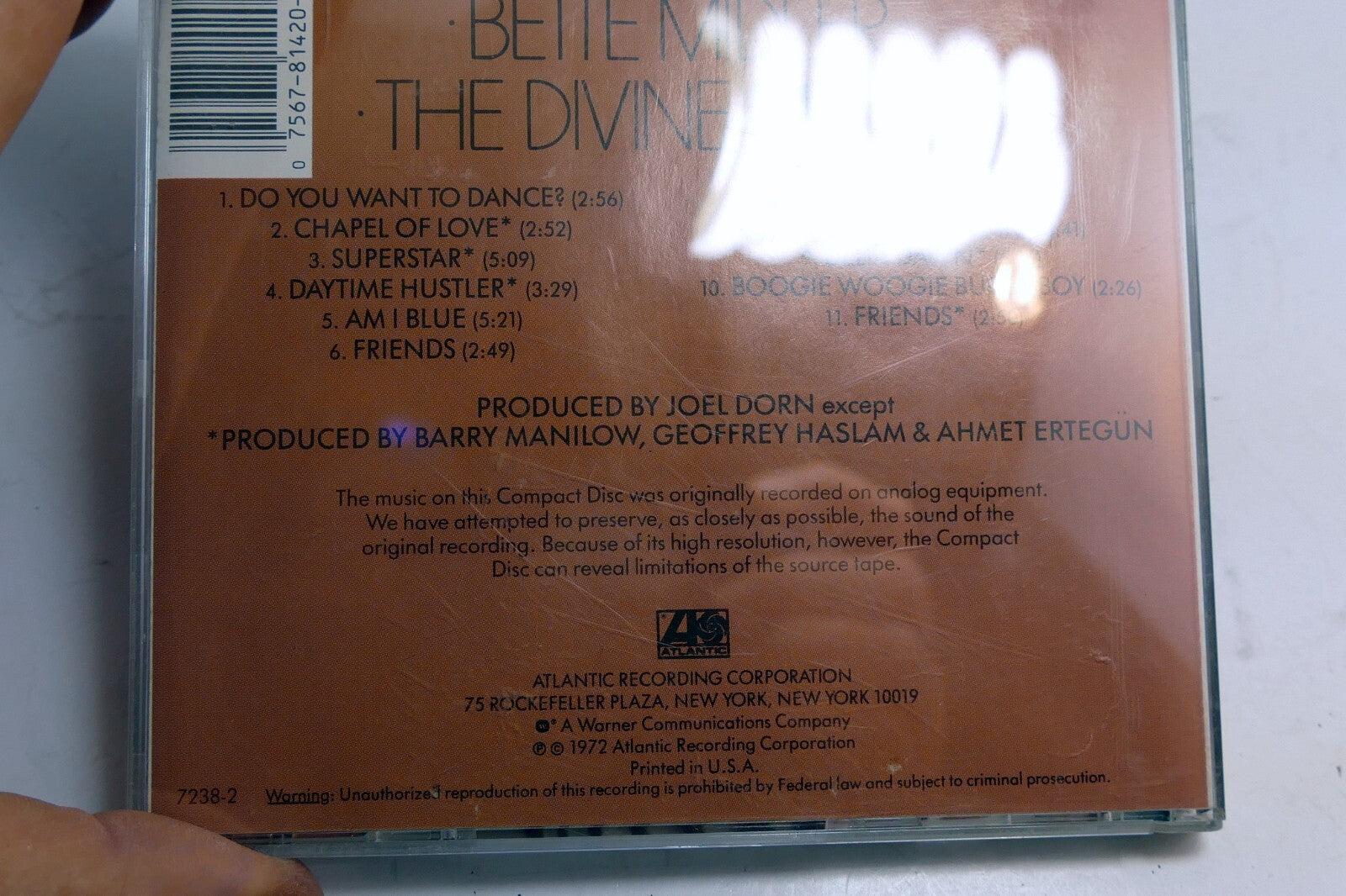 Cover ART Only Bettie Midler Divine Miss M  7238-2 Atlantic ( NO CD included)