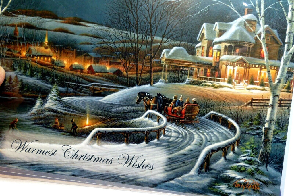 Christmas card season's greeting home snow winter horse sleigh kids hokey
