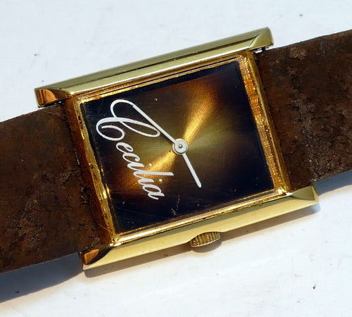 "cecilia " gold tone ladies watch with brown leather strap