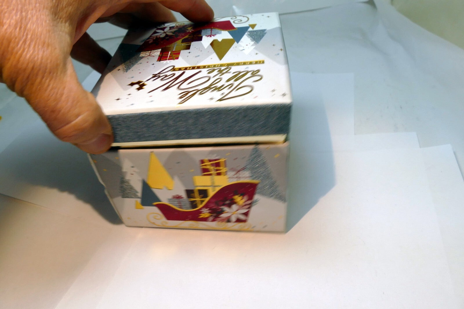 Empty Jingle All The Way Cardboard Christmas Box Sleigh w/ gifts