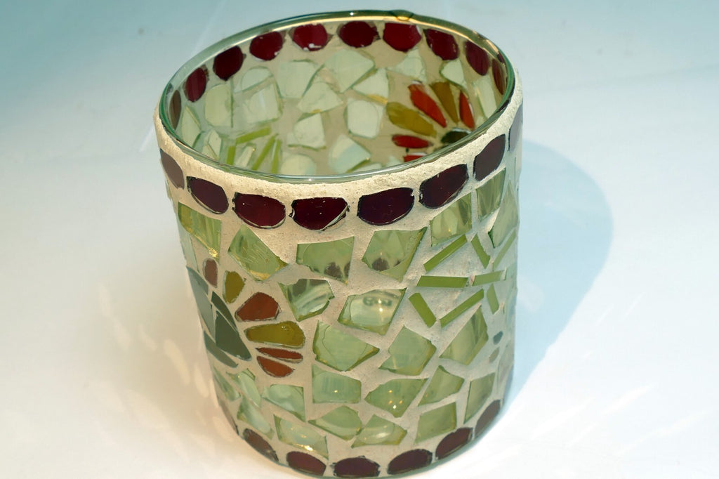 3" Glass Candle holder Red Yellow tealight hand made colorful Turkey bird