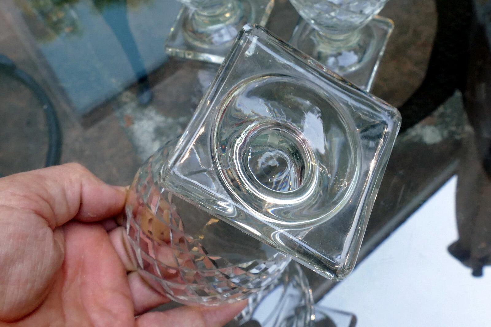 Waterford Goblet Wine Glass Set of 3 lot 5" Tall Square base Diamond