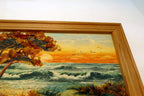 AMBER PAINTING BALTIC Sea Seascape Landscape Tree Waves Sky Sunset gull birds