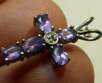 Purple Cubic Zirconia Crucifix Cross Pendant 925 silver sterling vintage