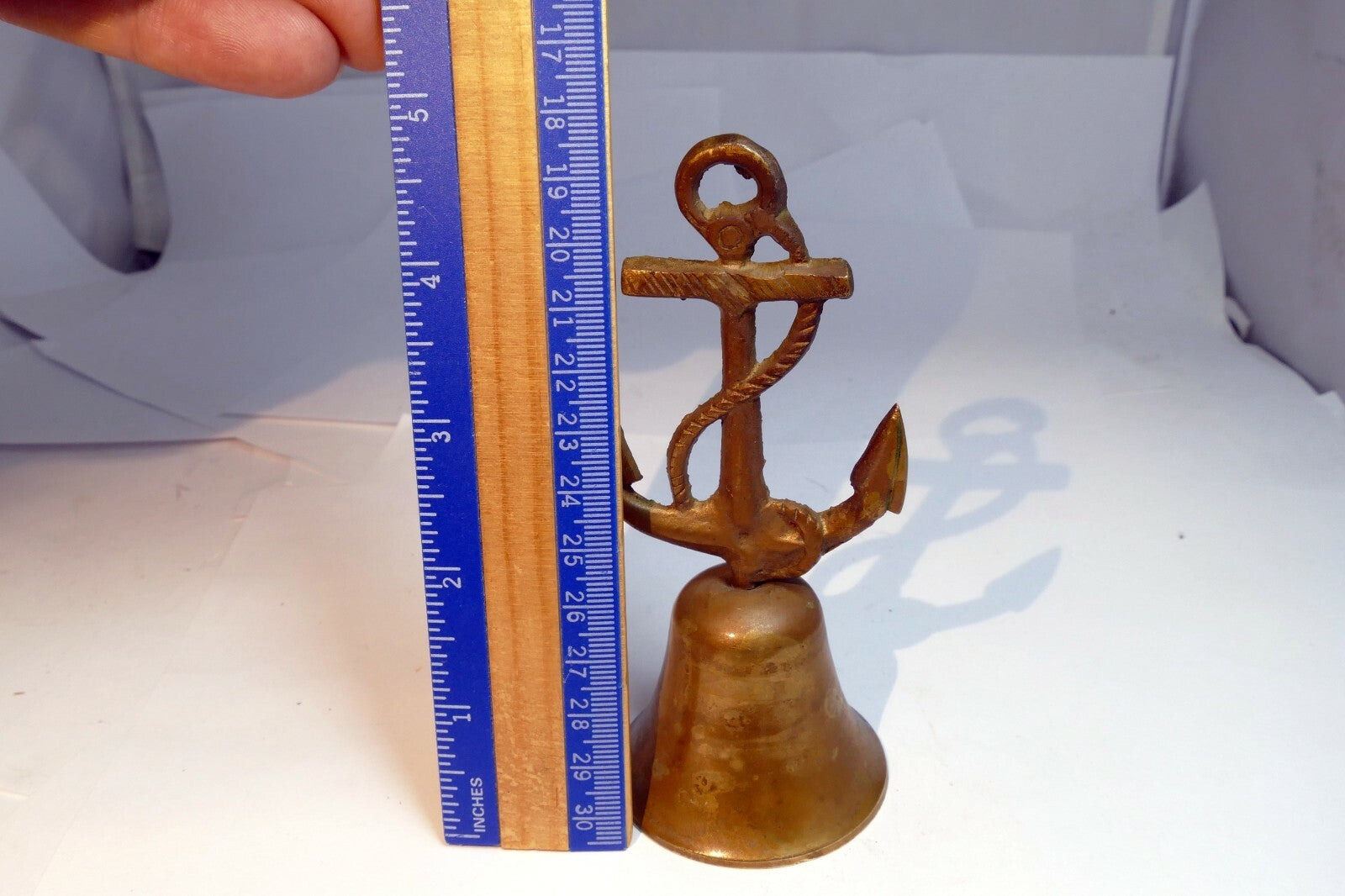 1.5" Solid Brass metal Bell with nautical Anchor missing clapper 
