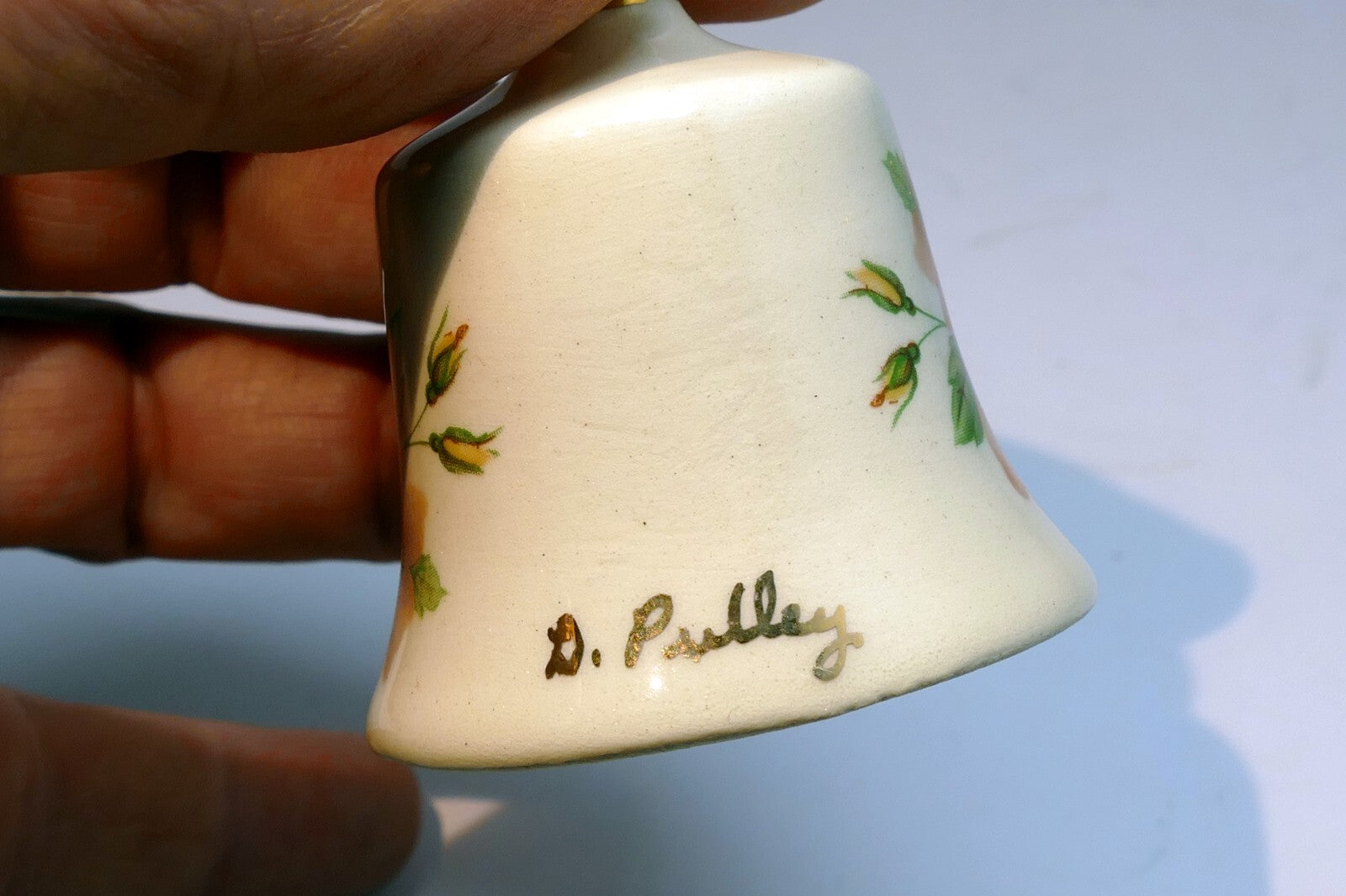 Vintage Hand Painted NIPPON Porcelain Bell D. Pulley Floral 2.5"