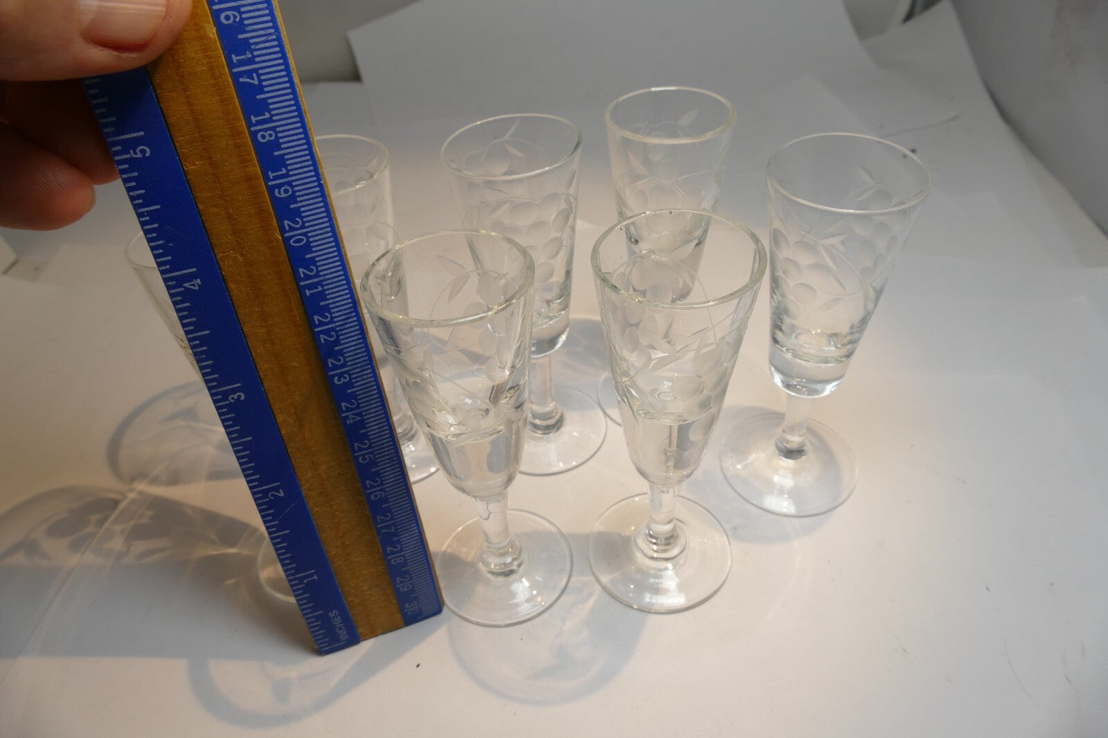 Lot of 7 Clear Crystal Goblets Cut Grape Ridges 1 oz Footed  Goblet small  set