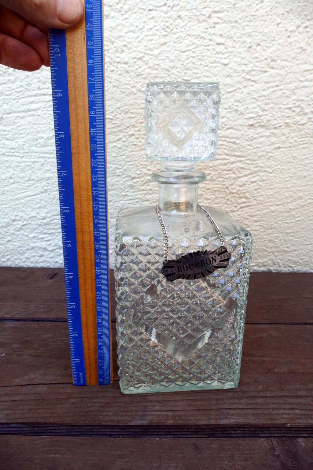 1 Litter Glass Decanter With Stopper 10" tall "Bourbon" square