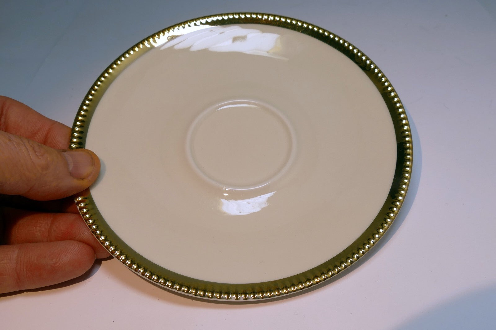 6"  teacup plate saucer gold ribbed rim crown 80