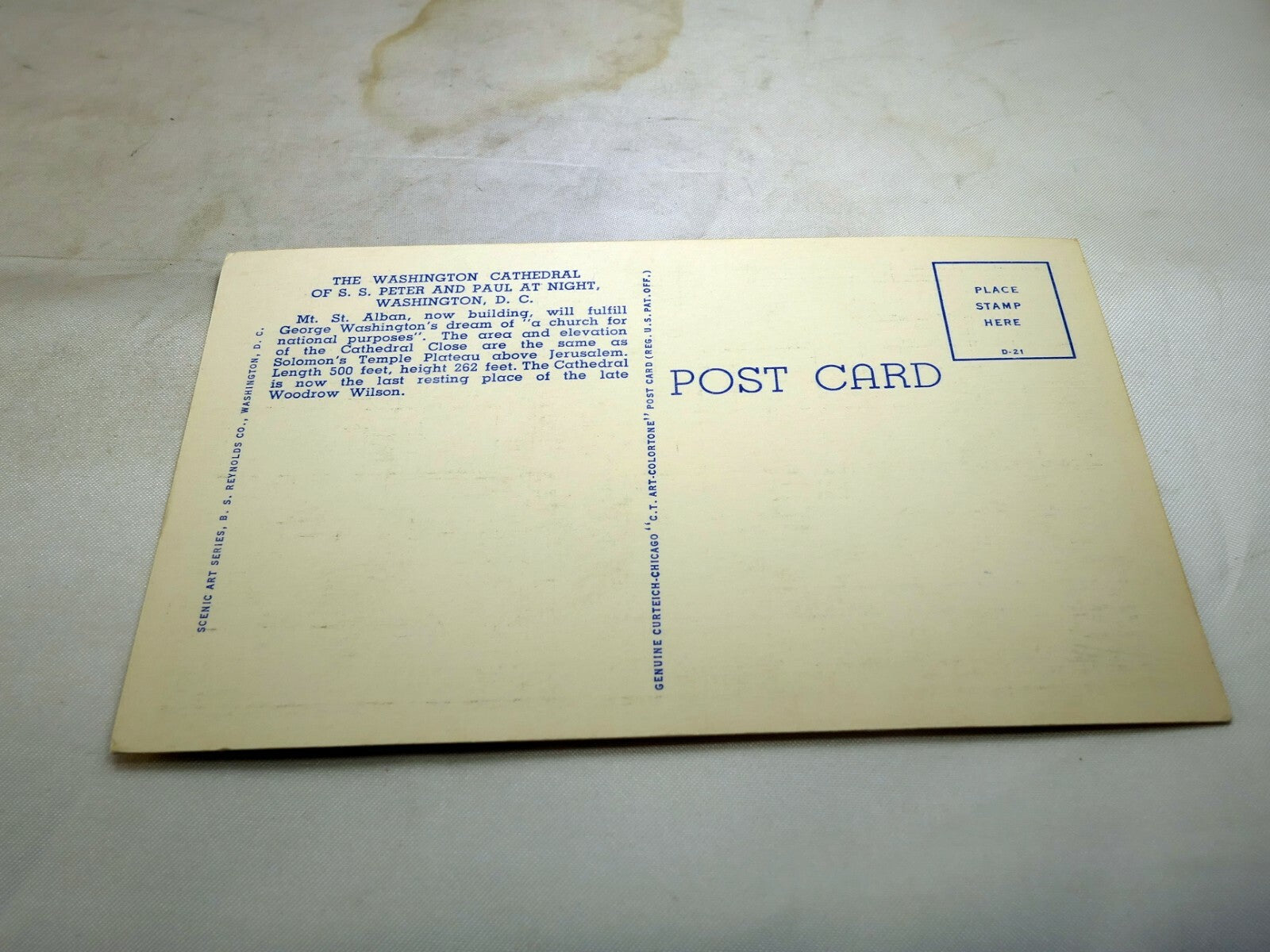 Post Card Washington cathedral of Peter And Paul at Night Linen 1940's 130 DC