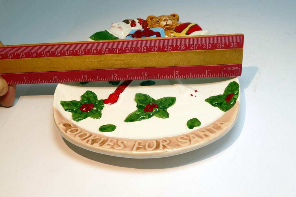 Cookies for Santa Plate Tray Teddy Bear Christmas Toys Bow Holly 8"
