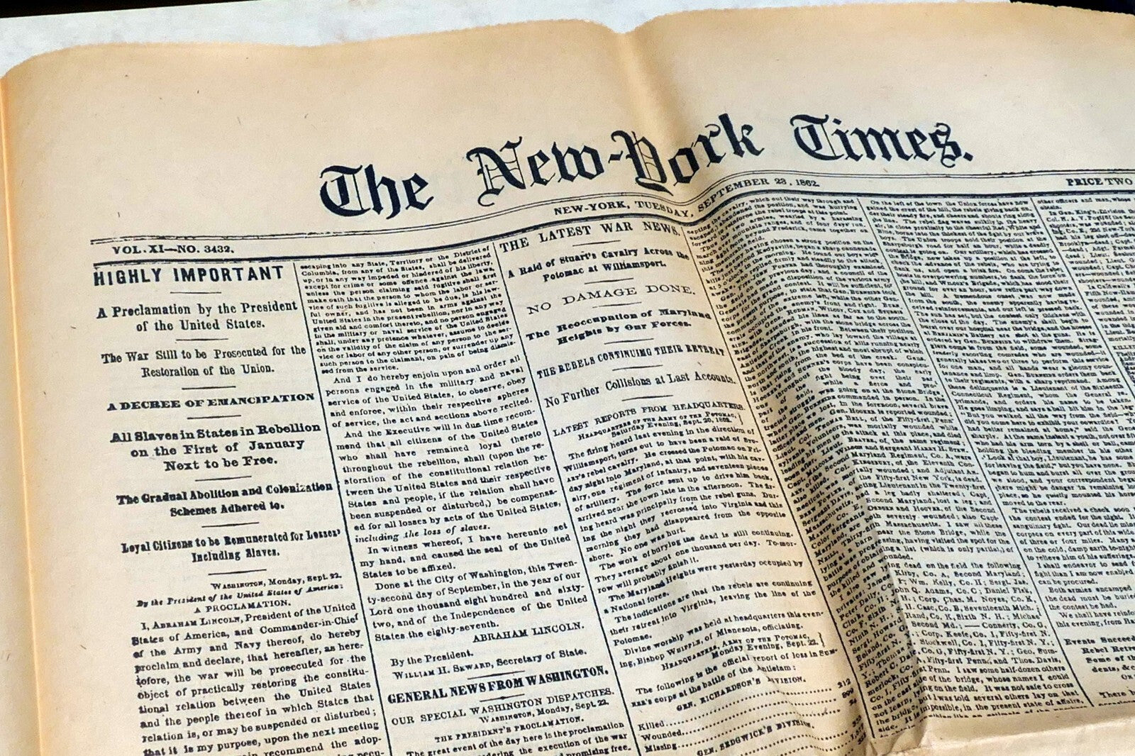 New York Times July 4 Reprint Civil War in Richmond 1862, Decree of Emancipation