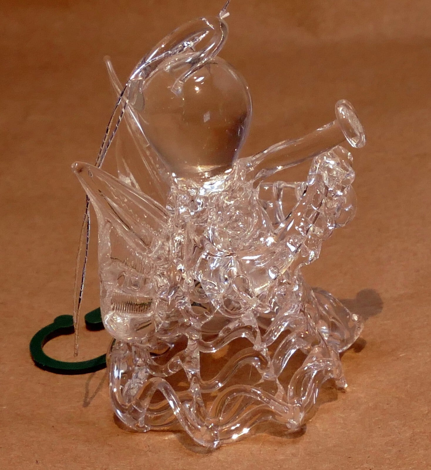 Spun glass clear 2.5" hanging ornament angel with trumpet