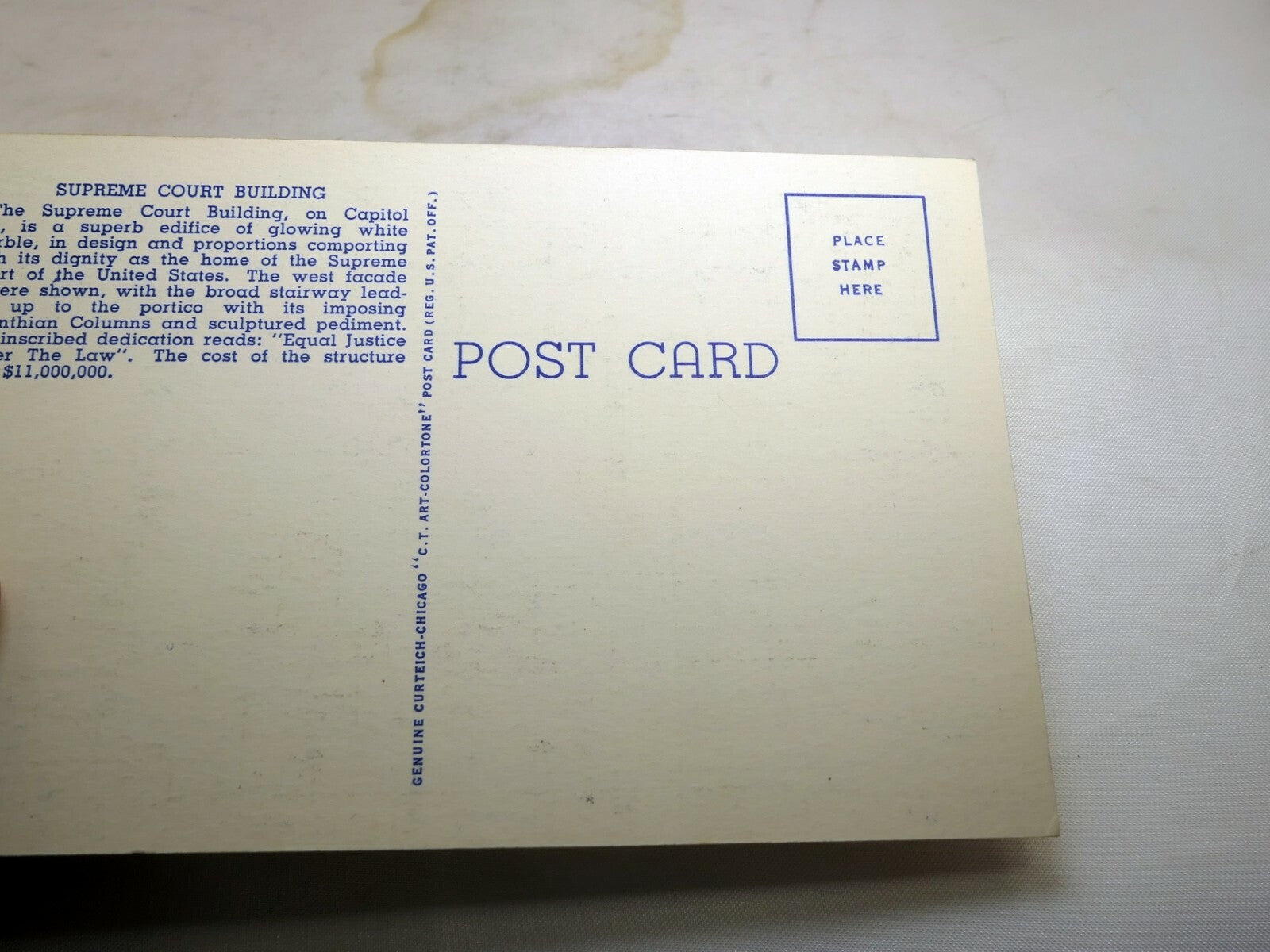 Post Card United States Supreme Court Washington DC Linen 1940's 147 US Capitol