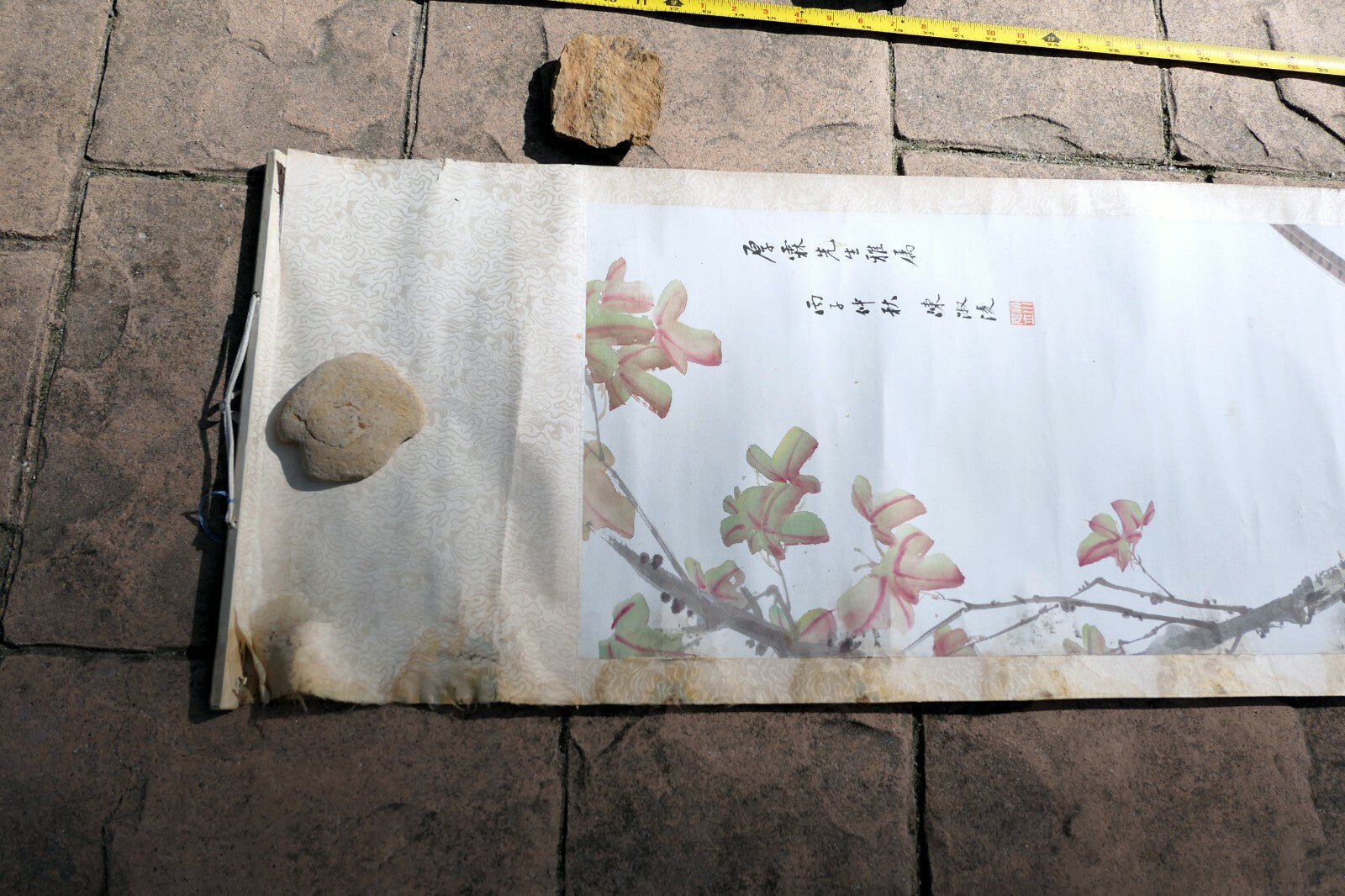 Vintage Chinese Painting Scroll Pheasant Bird Flowers Tree branch antique