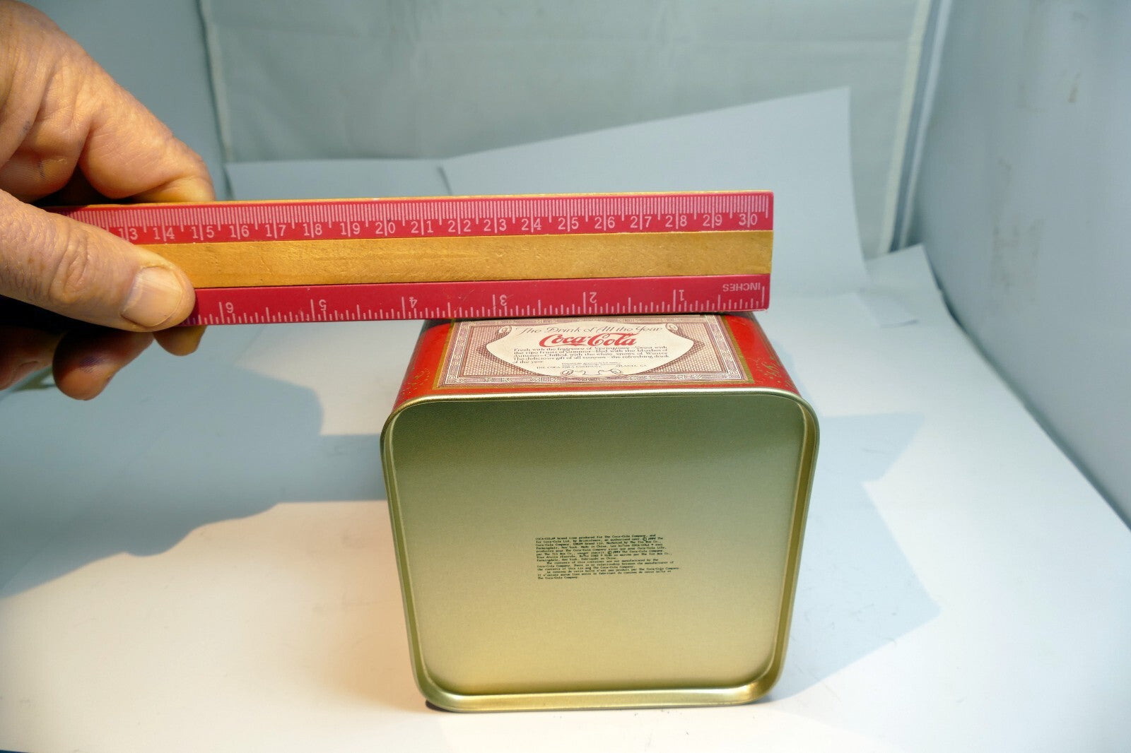 Vintage Coca-Cola Tin Can 1994 Red & Gold "Enjoy Thirst" Drink rectangle  5.5"