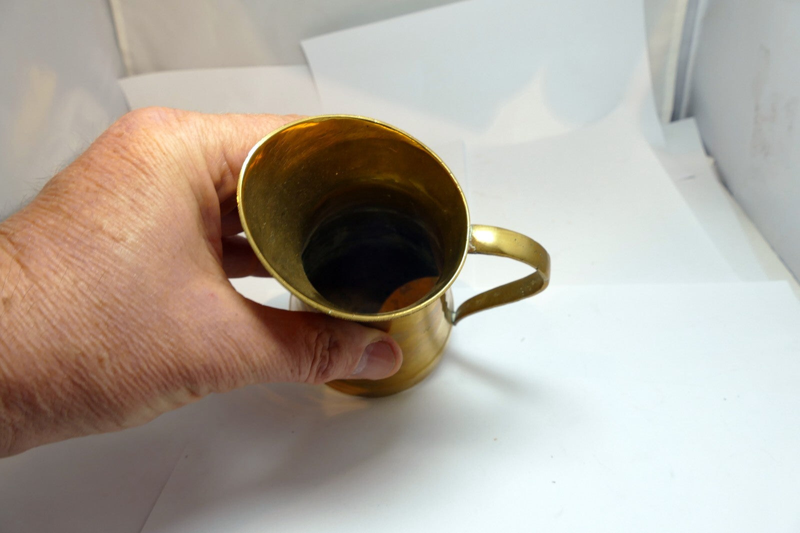 Vintage Small Brass Pitcher With Handle 5" Tall Creamer Size small
