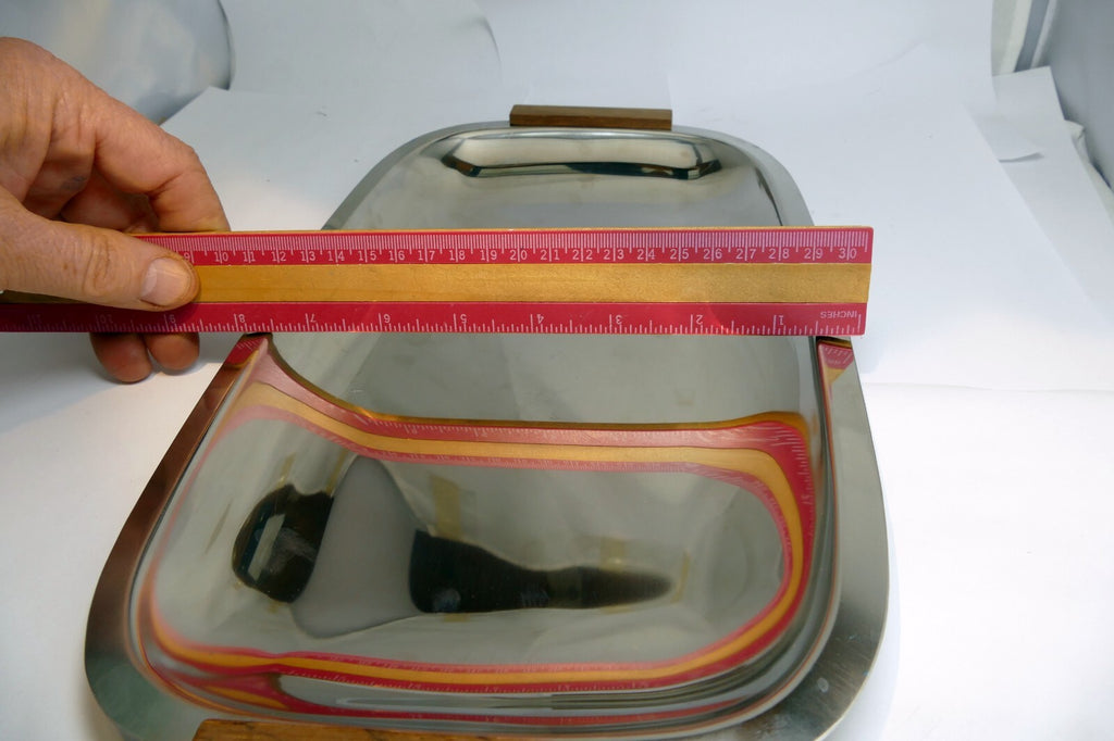 stainless steel rectangle platter serving dish  8X12" w/ wooden handles